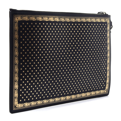 Gucci X SEGA Calfskin GUCCY Stars Zip Wristlet Pouch Black Gold 3 of 11