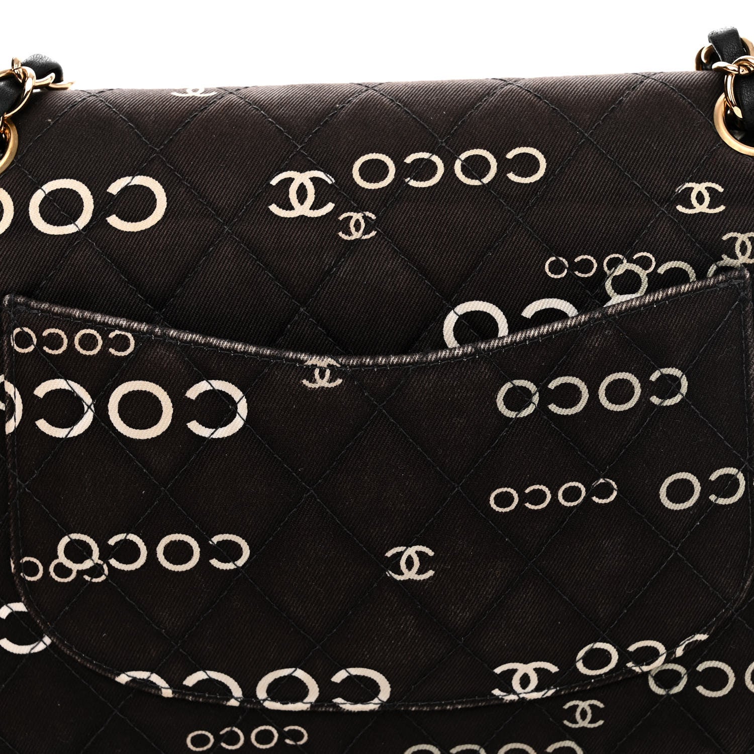 Chanel Canvas Coco Printed Quilted Medium Double Flap Black White 11 of 16