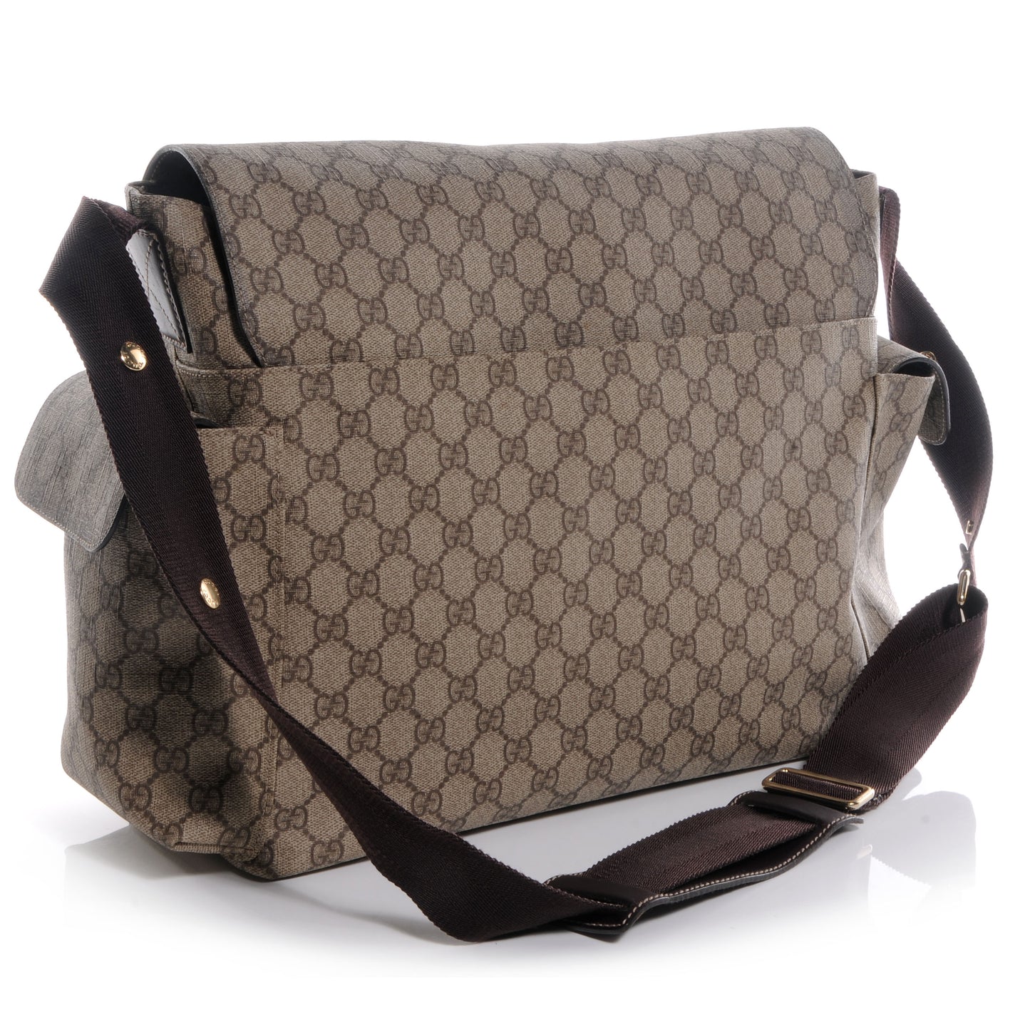 GG Supreme Monogram Selleria Calfskin Messenger Diaper Bag Beige Ebony Cocoa Dark Chocolate