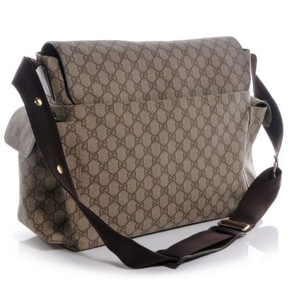 Gucci GG Supreme Monogram Selleria Calfskin Messenger Diaper Bag Beige Ebony Cocoa Dark Chocolate 3 of 7