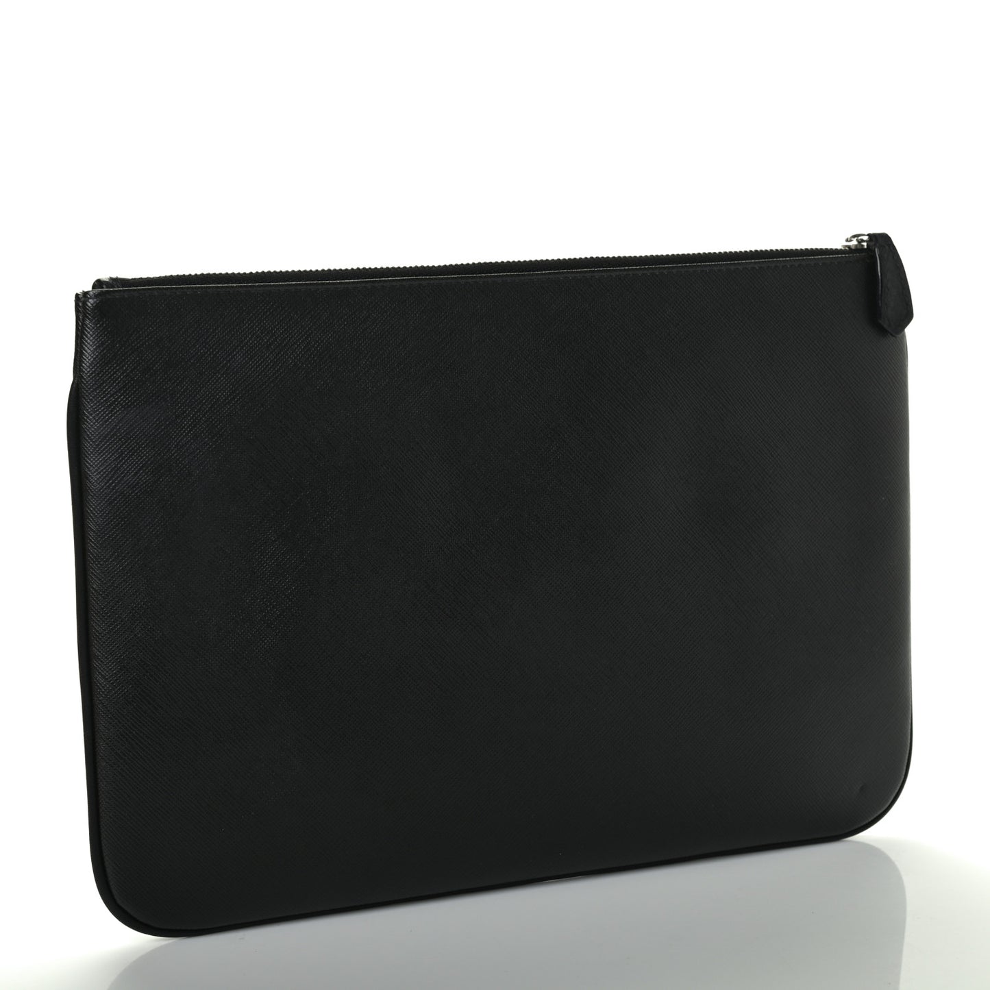 Textured Calfskin Amerika Print Pouch Black