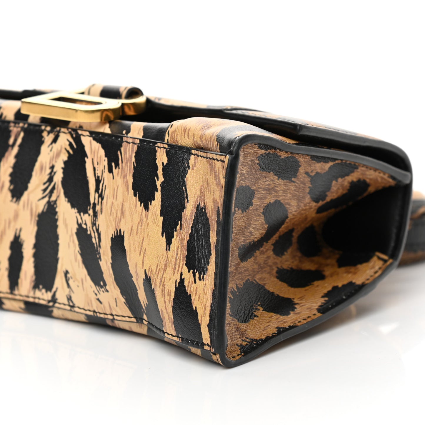 Smooth Calfskin Leopard Print Hourglass Top Handle Bag XS Beige