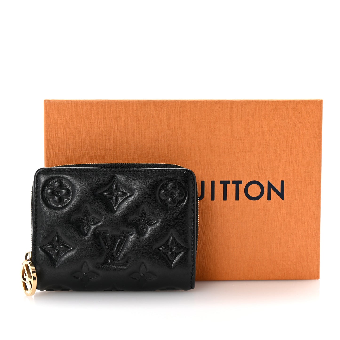 Lambskin Embossed Monogram Lou Coussin Wallet Black