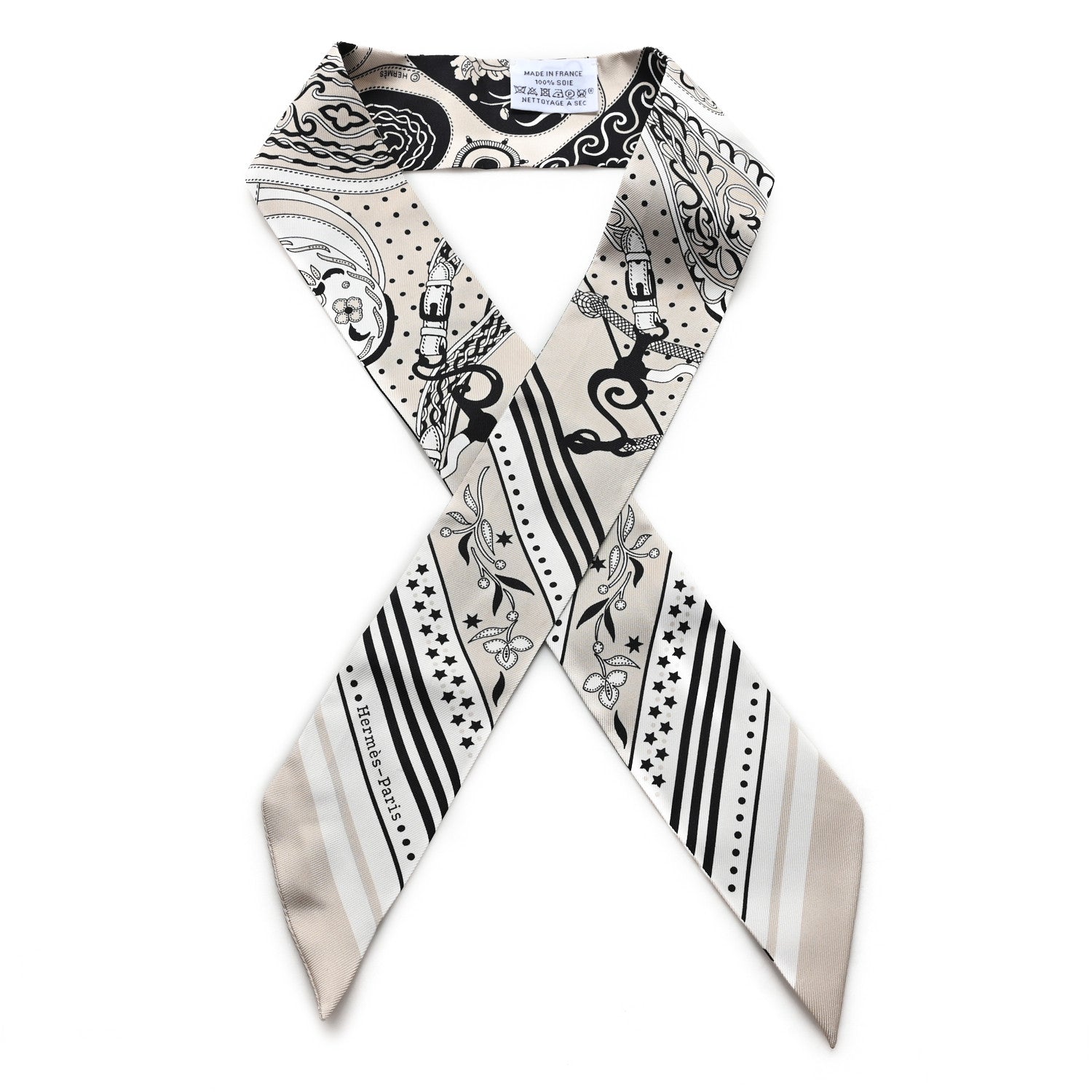 Hermes Silk Festival Des Amazones Twilly Grege Black White 1 of 4