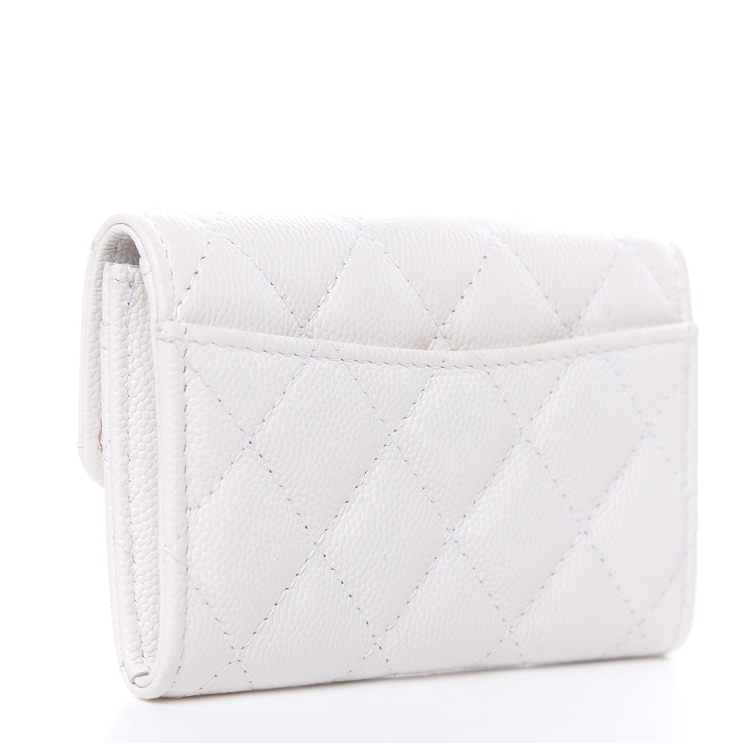 Caviar Quilted Flap Card Holder Wallet White