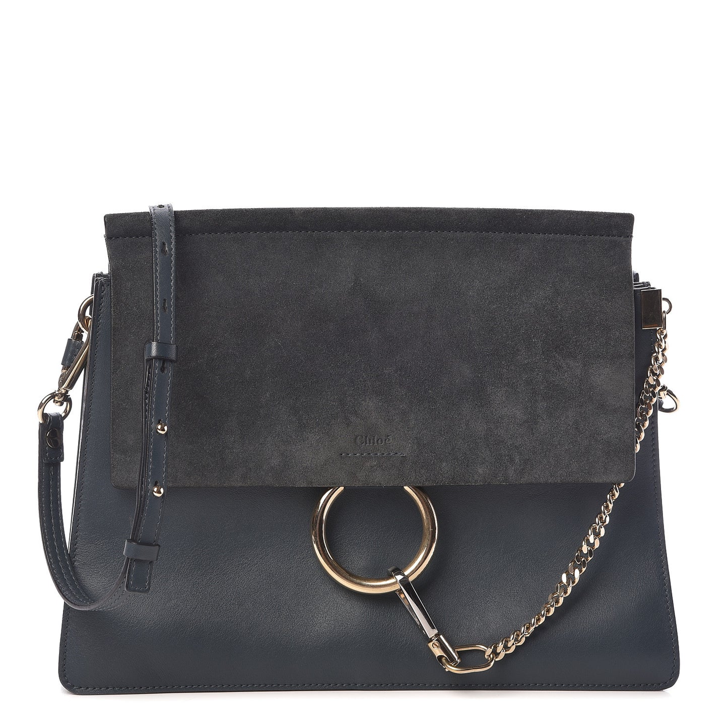 Suede Calfskin Medium Faye Shoulder Bag Silver Blue