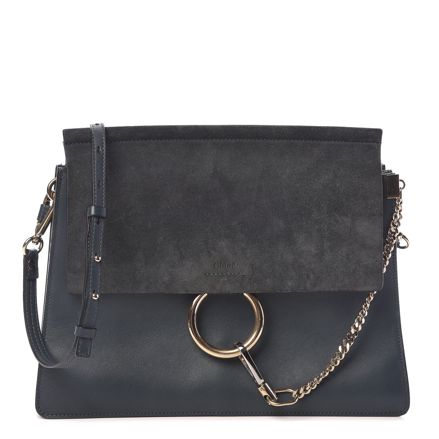 Chloe Suede Calfskin Medium Faye Shoulder Bag Silver Blue 1 of 11