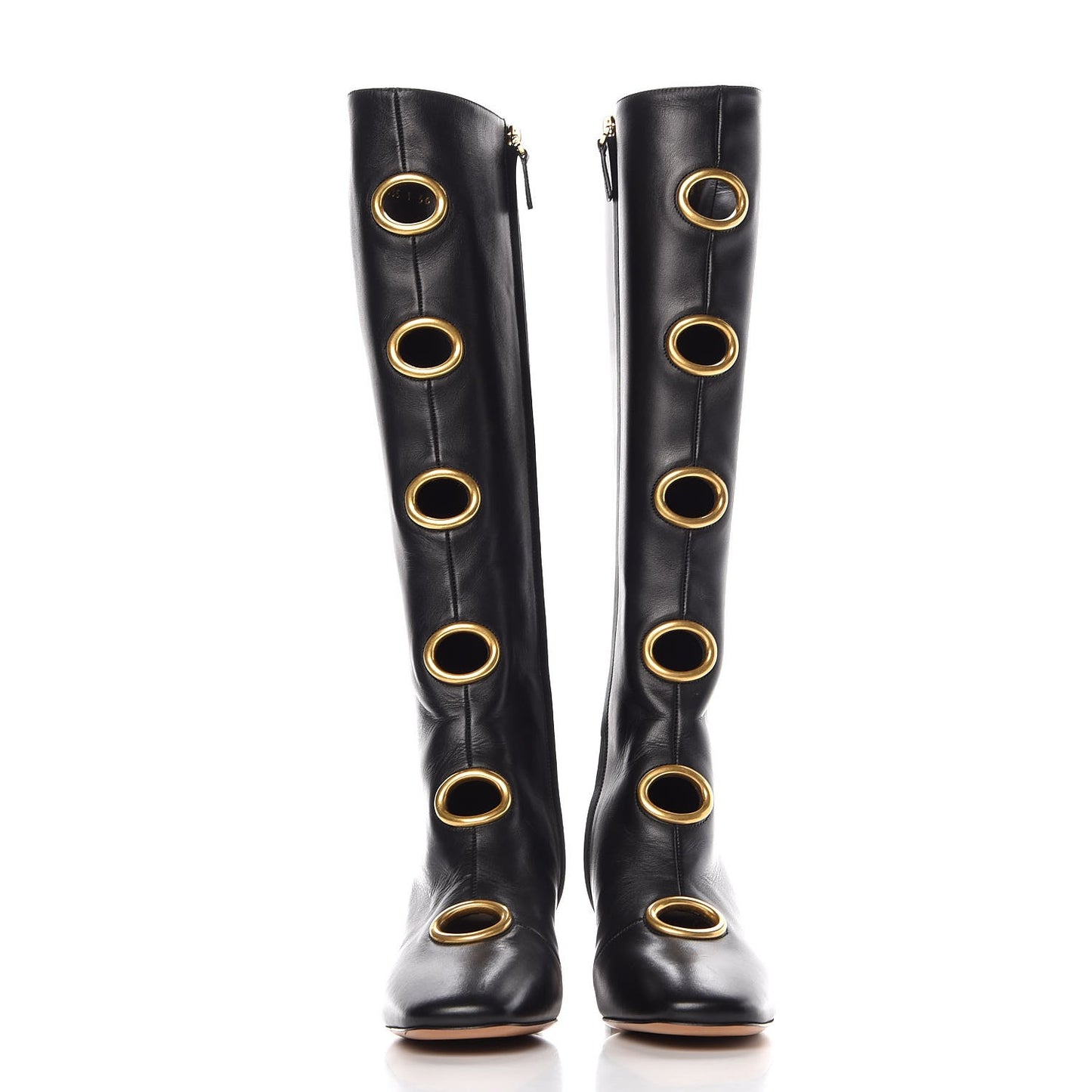 Smooth Calfskin Eyelet High Boots 36 Black