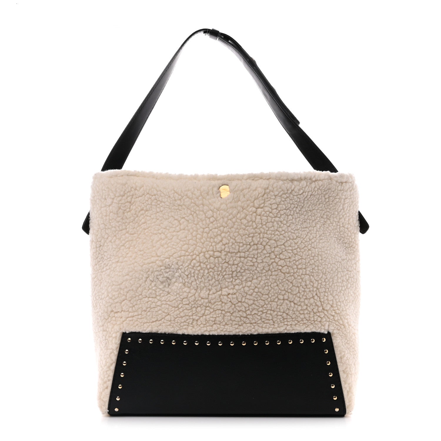 Stella McCartney Eco Alter Nappa Shearling Popper Bucket Bag Black White 1 of 10