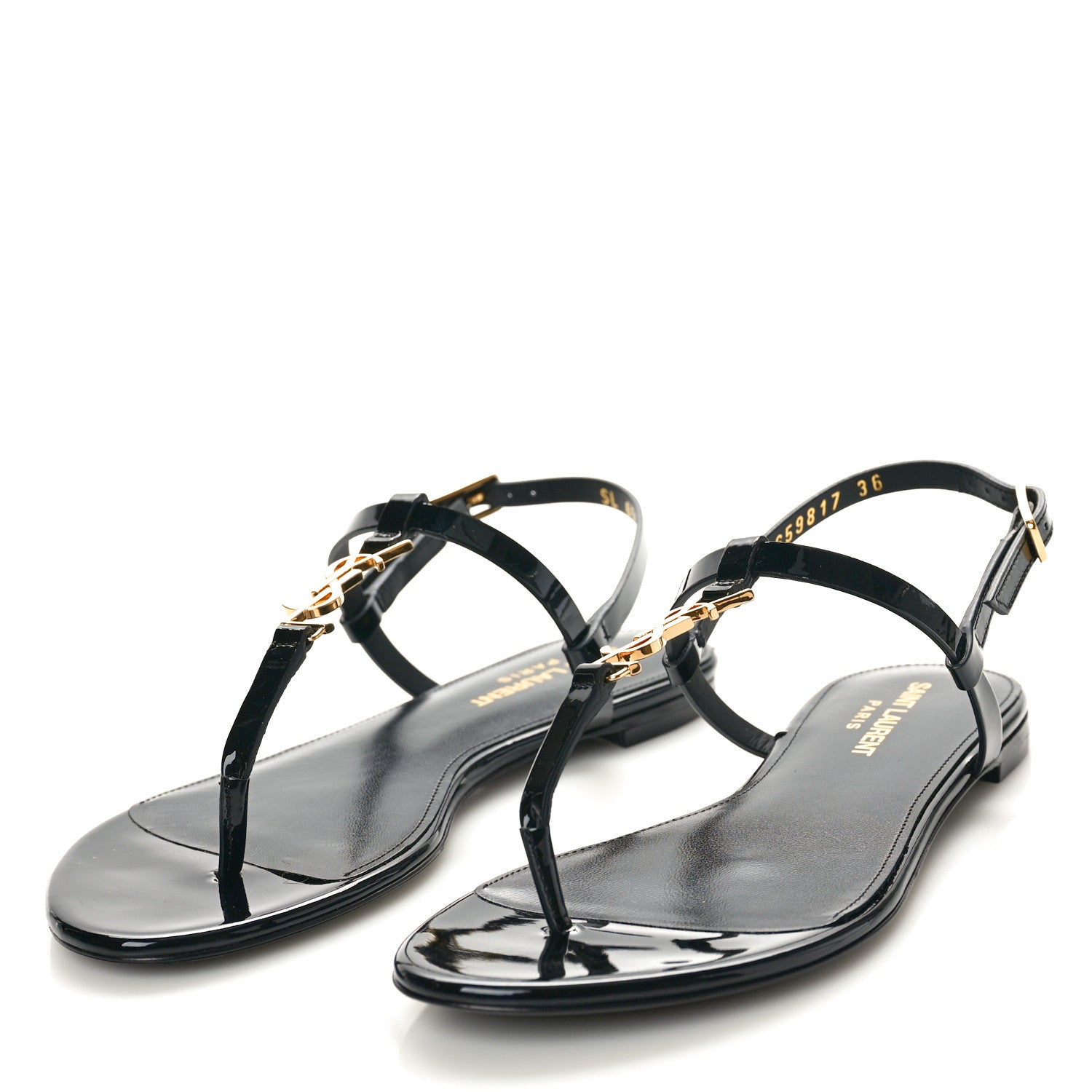 Saint Laurent Patent Calfskin Cassandra Monogram Sandals 36 Black 4 of 10