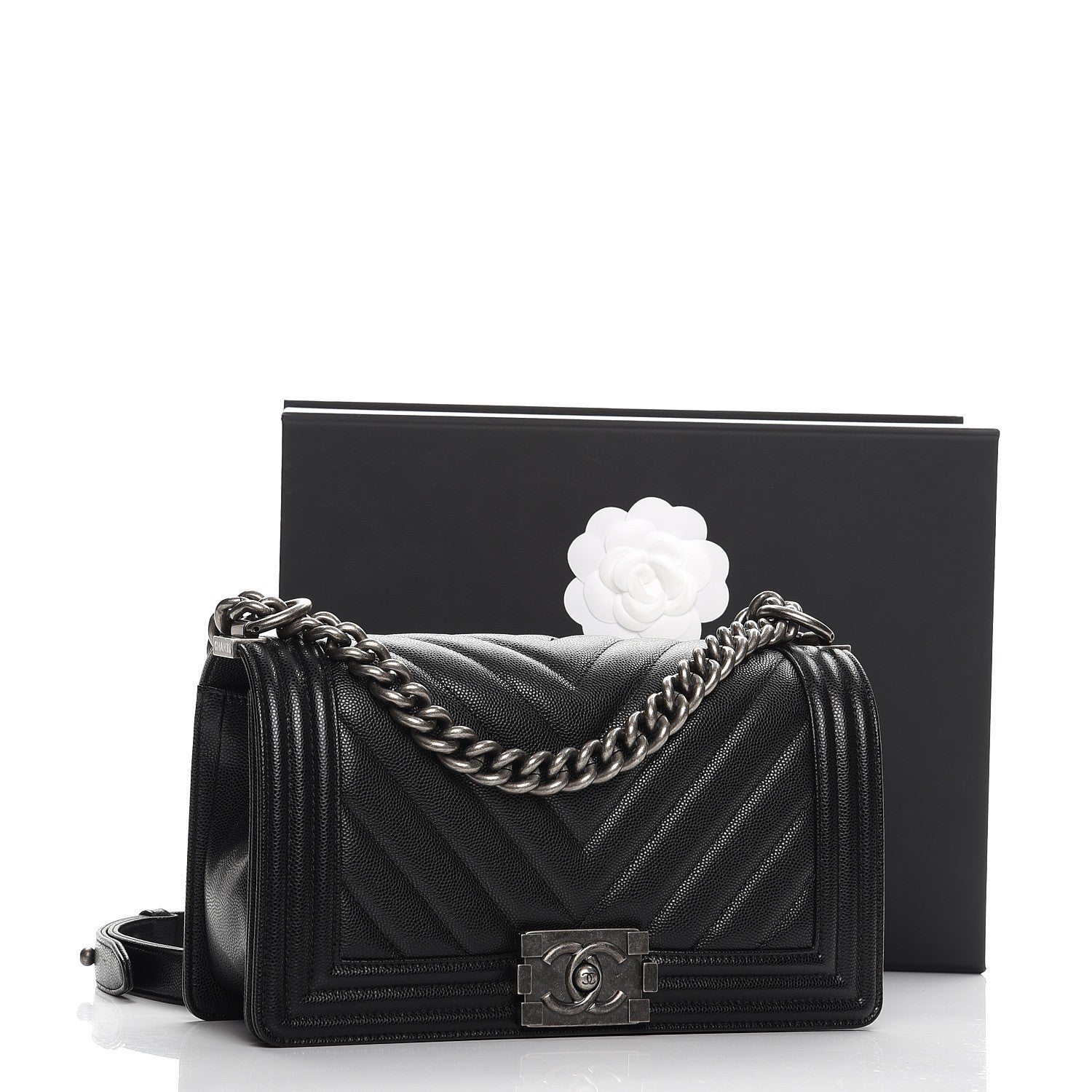Chanel Caviar Chevron Quilted Medium Boy Flap Black 8 of 8
