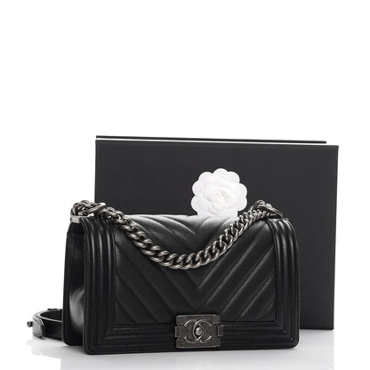 Chanel Caviar Chevron Quilted Medium Boy Flap Black 8 of 8