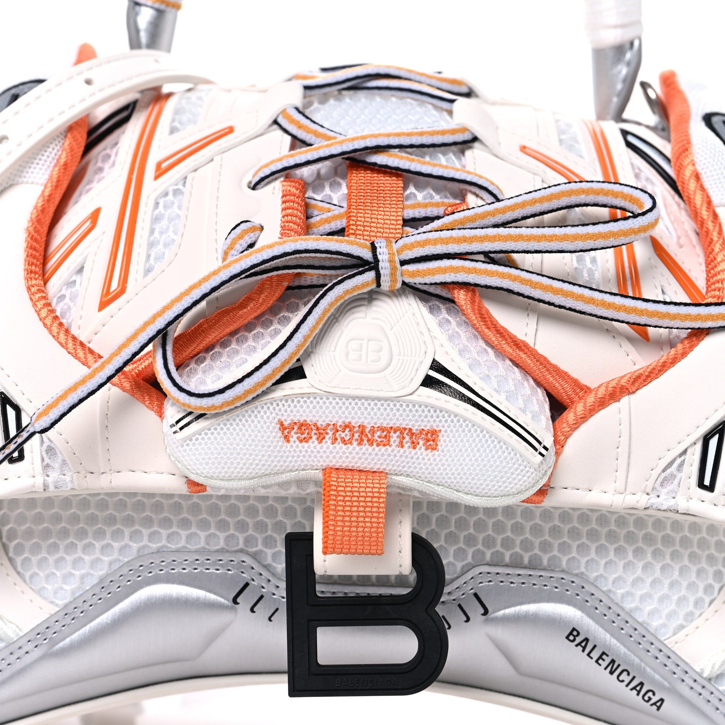 Faux Calfskin Fabric Glow In The Dark Small Sneakerhead Top Handle Bag White Orange