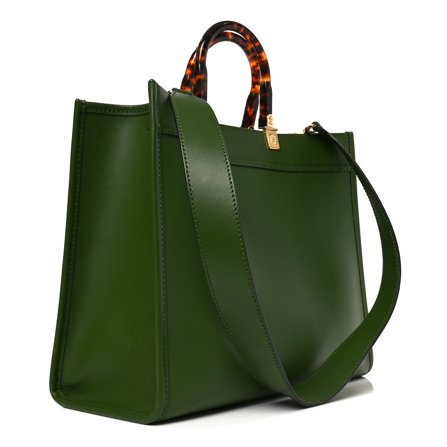 Fendi Vitello King Plexiglass Logo Embossed Medium Fendi Sunshine Shopper Tote Avocado 3 of 9