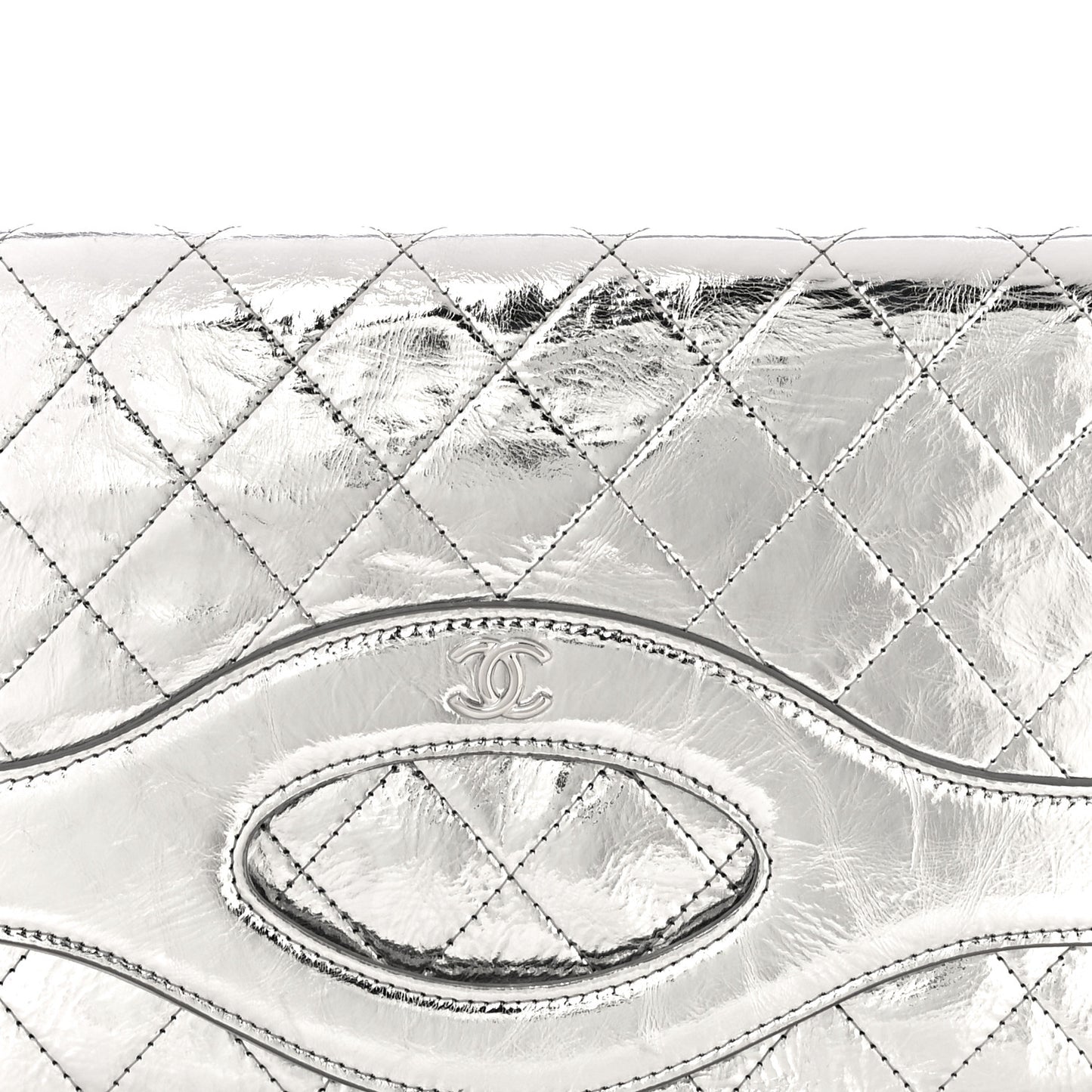 Metallic Crumpled Calfskin Small 31 Pouch Silver