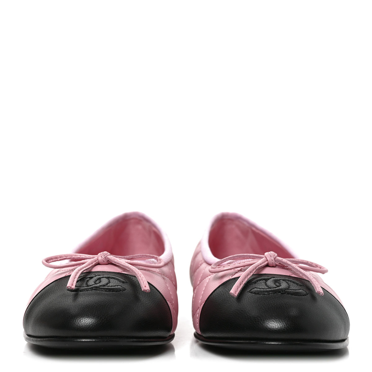 Chanel Lambskin Quilted CC Cap Toe Ballerina Flats 37.5 Pink Black 2 of 8