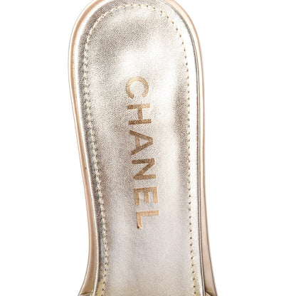 Chanel Glitter Mesh Patent Calfskin CC Mules 39 Gold 5 of 7