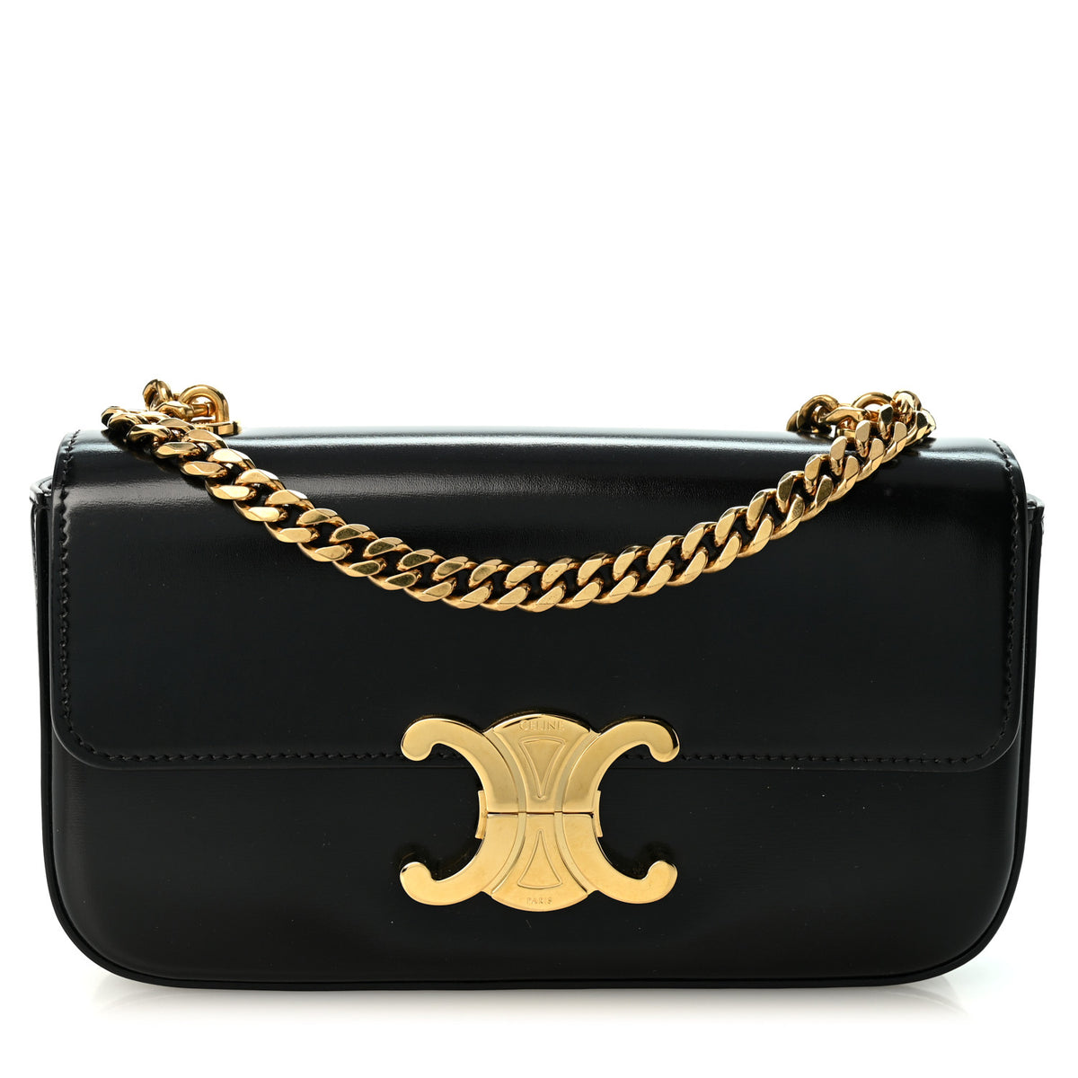 Shiny Calfskin Triomphe Chain Shoulder Bag Black