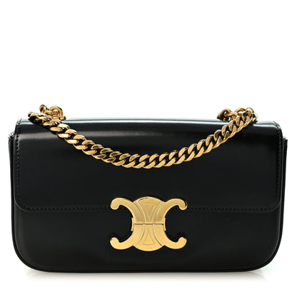 Celine Shiny Calfskin Triomphe Chain Shoulder Bag Black 1 of 11