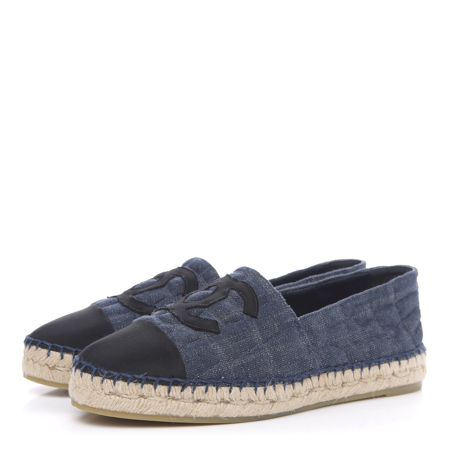 Chanel Denim Toile Embossed CC Espadrilles 39 Navy Black 3 of 10