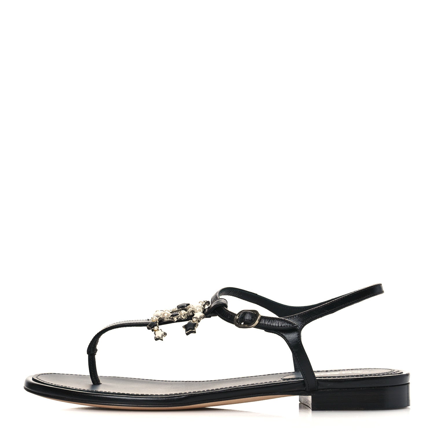 Chanel Calfskin Pearl CC Star Thong Sandals 39 Black 1 of 9