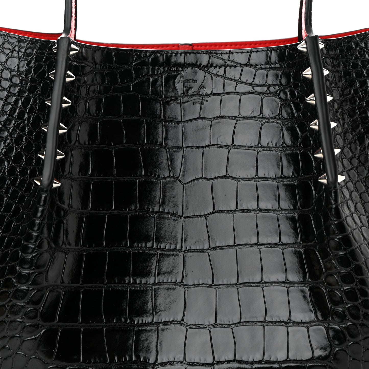 Crocodile Embossed Calfskin Spiked Small Cabarock Shopper Tote Black