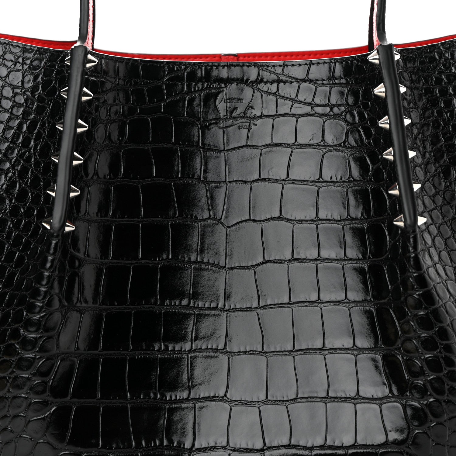 Christian Louboutin Crocodile Embossed Calfskin Spiked Small Cabarock Shopper Tote Black 7 of 9