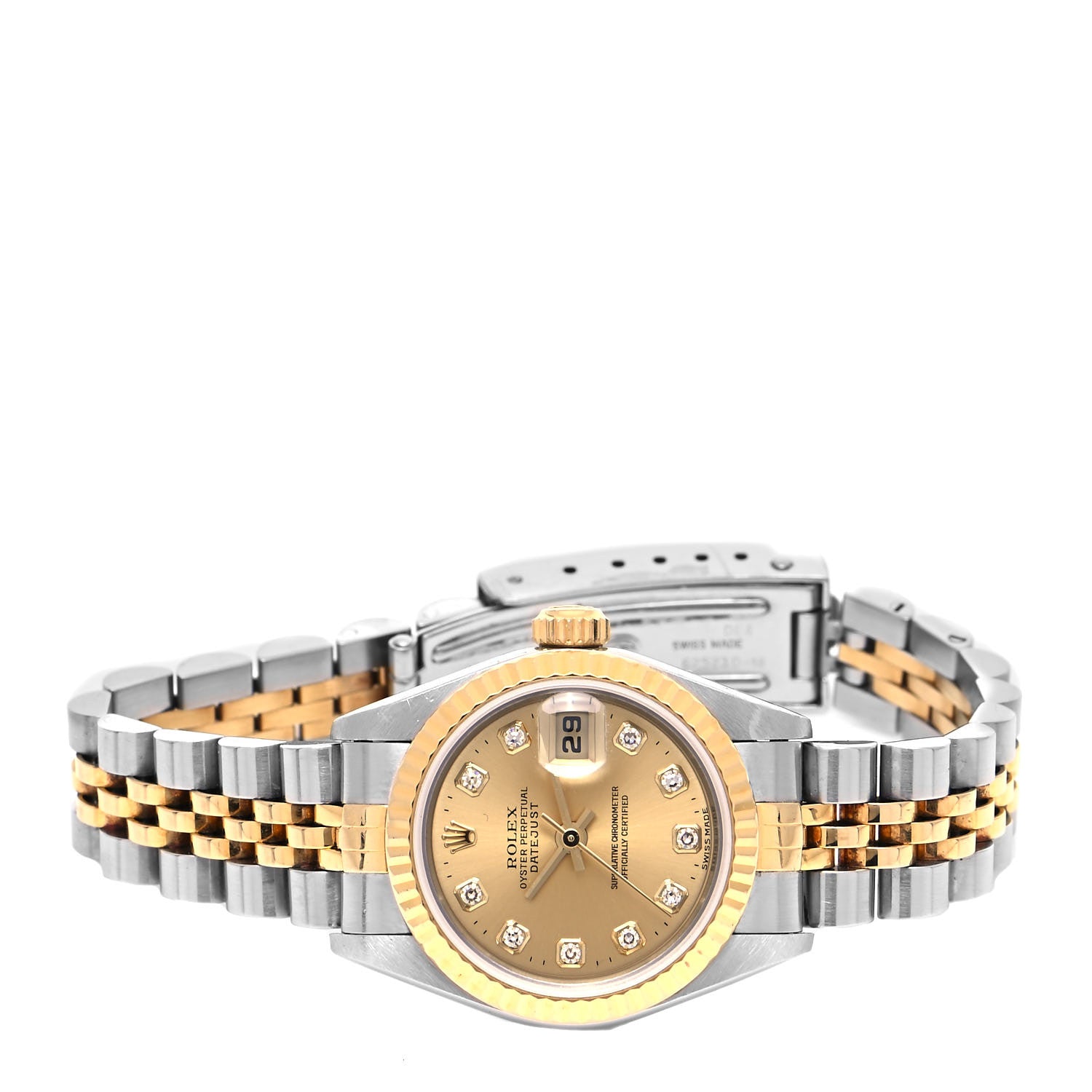Rolex Stainless Steel 18K Yellow Gold Diamond 26mm Oyster Perpetual Datejust Watch Champagne 79173 2 of 4