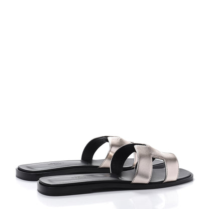 Hermes Metallic Calfskin Oran Sandals 39.5 Rose Dore 4 of 9