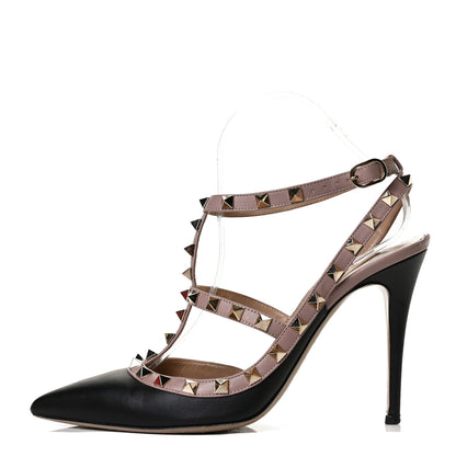Valentino Garavani Nappa Rockstud Ankle Strap 100mm Pumps 39.5 Black Poudre 1 of 11