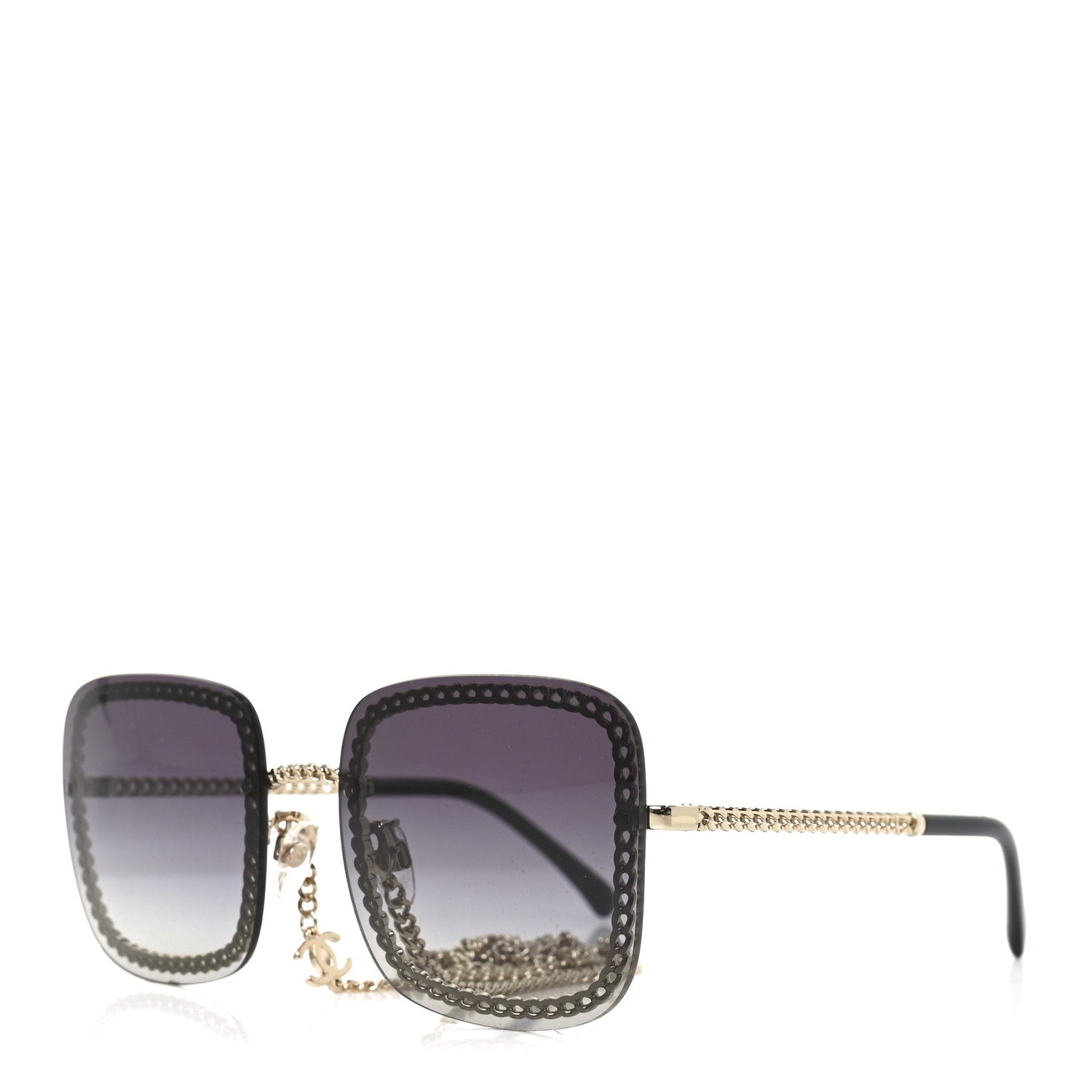 Chanel Metal Removable Chain Square Sunglasses 4244 Black 1 of 7