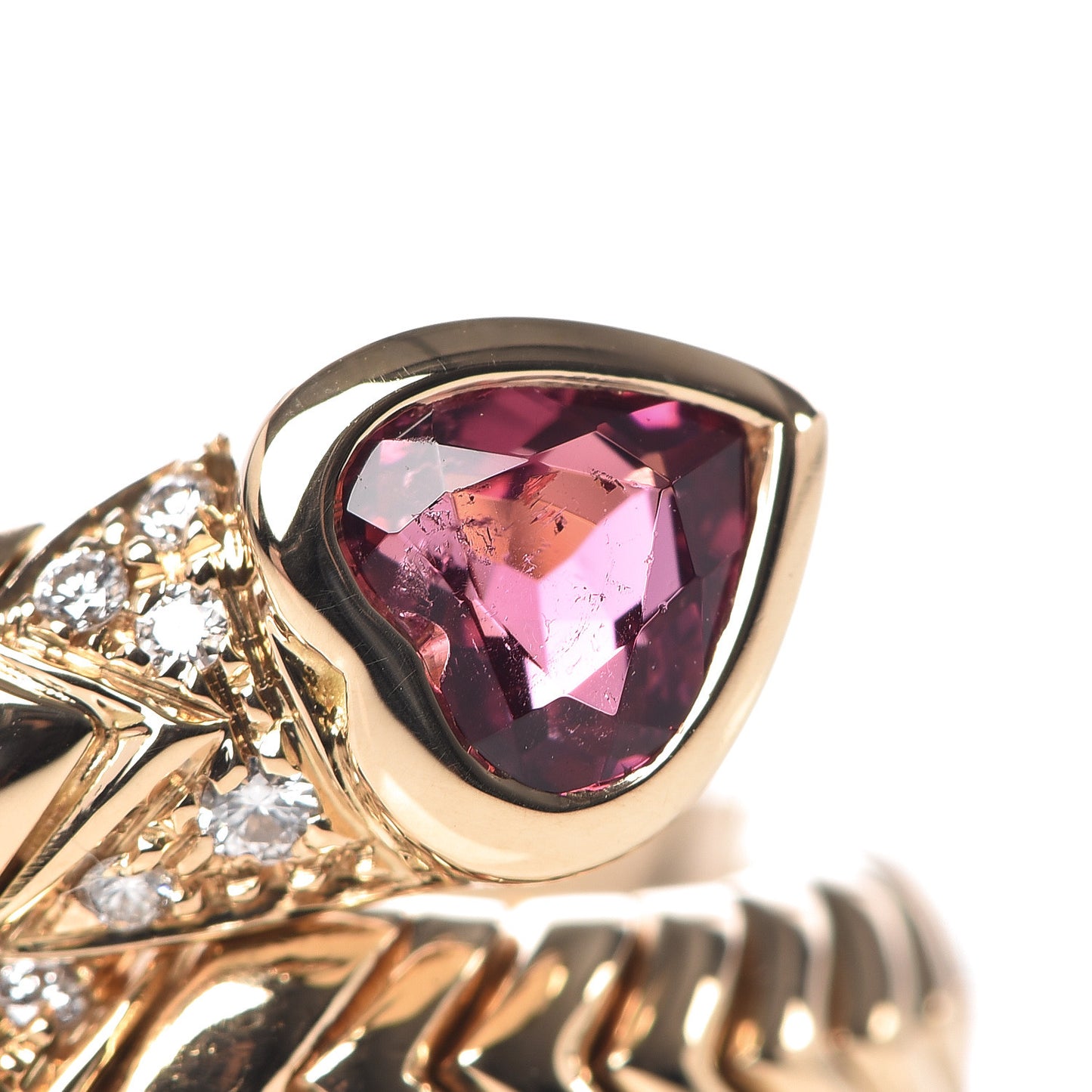 18K Yellow Gold Pink Tourmaline Blue Topaz Diamond Heart Bypass Ring 54 6.75