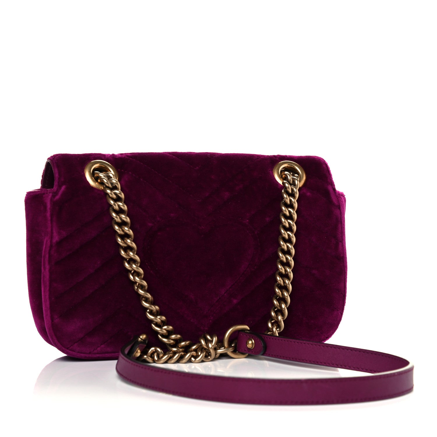 Gucci Velvet Matelasse Mini GG Marmont Shoulder Bag Fuchsia Violet Cyclamen 3 of 12