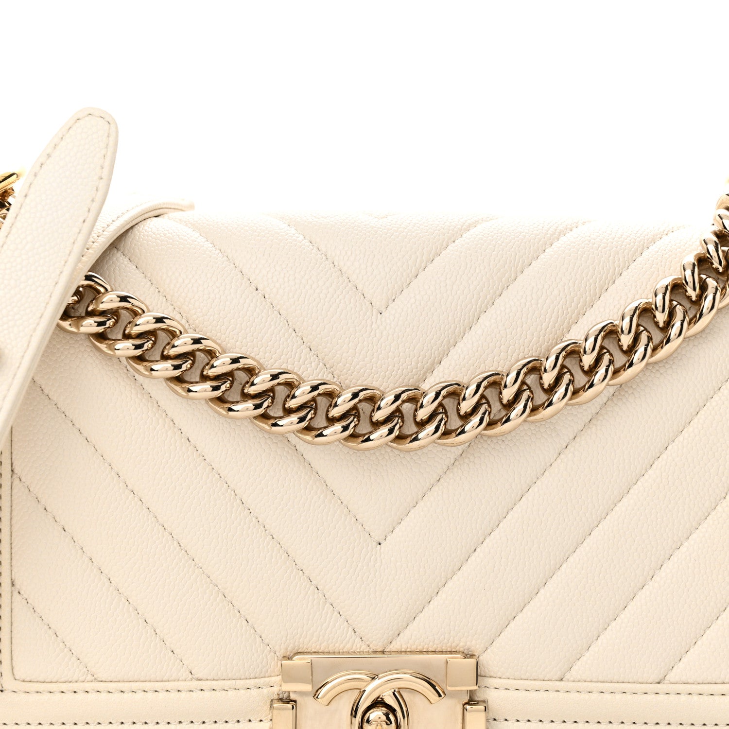 Chanel Caviar Chevron Quilted Medium Boy Flap White 8 of 13