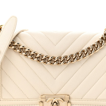 Chanel Caviar Chevron Quilted Medium Boy Flap White 8 of 13