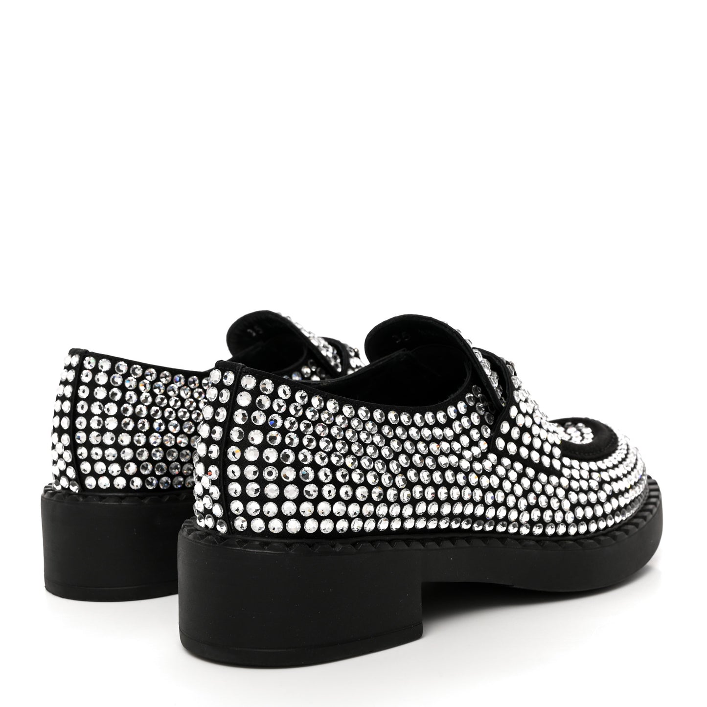 Satin Crystal Metal Triangle Logo 50mm Loafers 35 Cristal