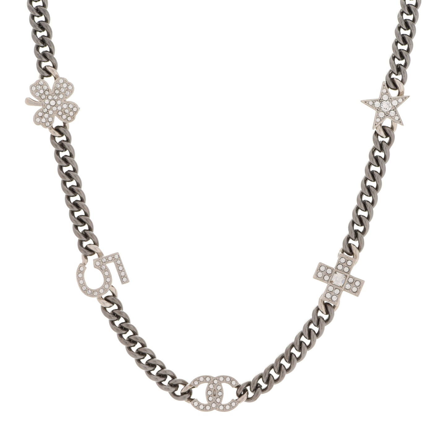 Ruthenium Crystal Chain CC Lucky Charms Choker Silver