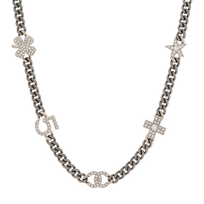 Chanel Ruthenium Crystal Chain CC Lucky Charms Choker Silver 1 of 7