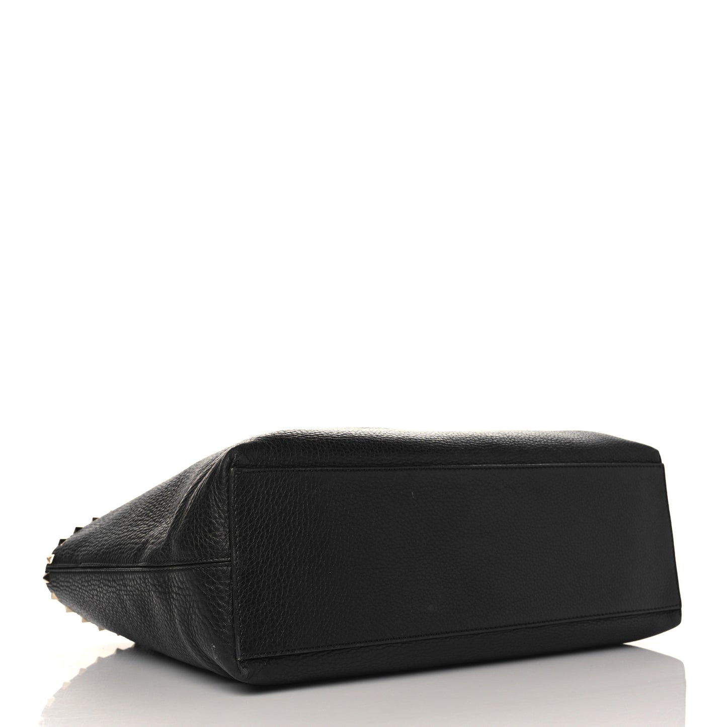 Grained Calfskin Rockstud Shoulder Tote Black