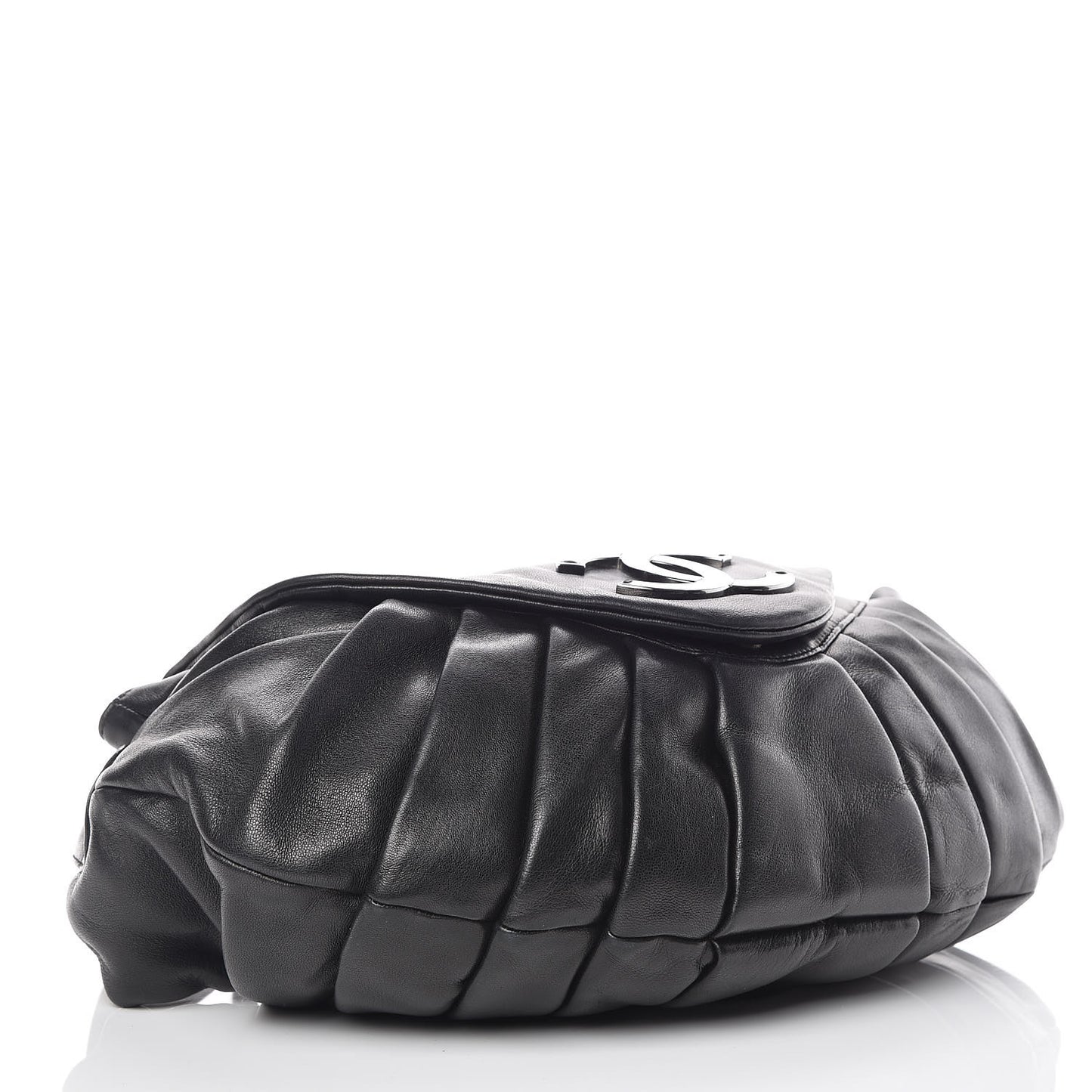 Lambskin Pleated CC Shoulder Bag Black