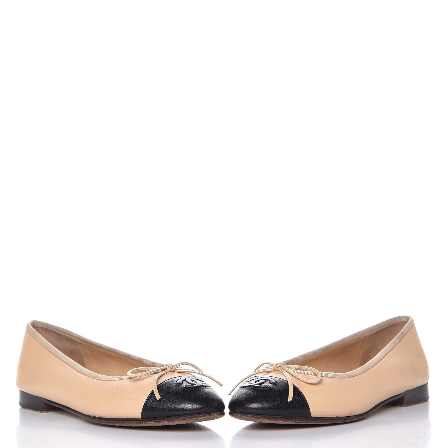 Chanel Lambskin Cap Toe Ballerina Flats 36 Beige Black 5 of 14