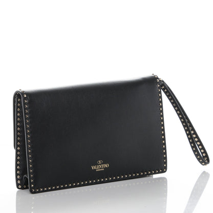 Valentino Garavani Calfskin Rockstud Turn Lock Flap Clutch Black 3 of 6