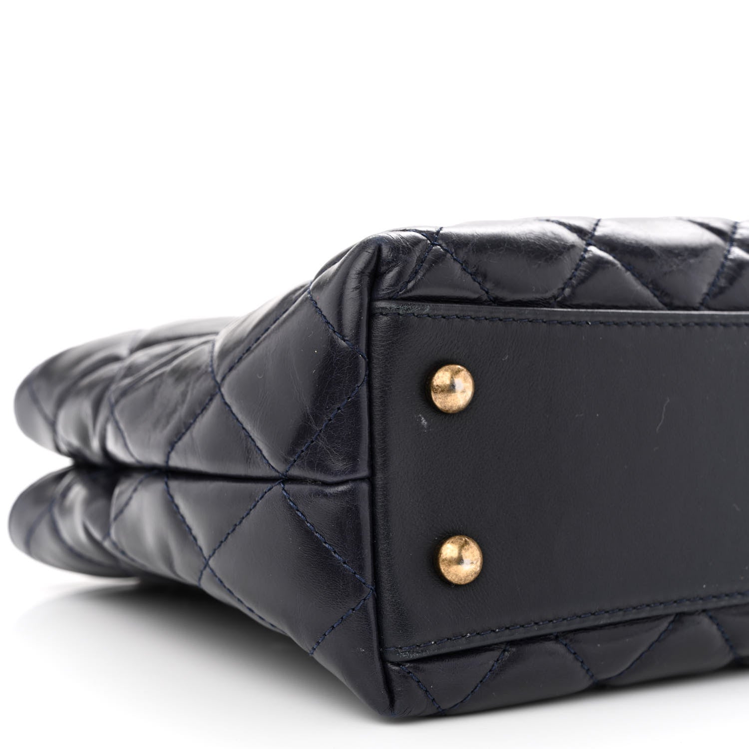 Chanel Glazed Calfskin Quilted Small Gold Bar Tote Navy Blue 10 of 14