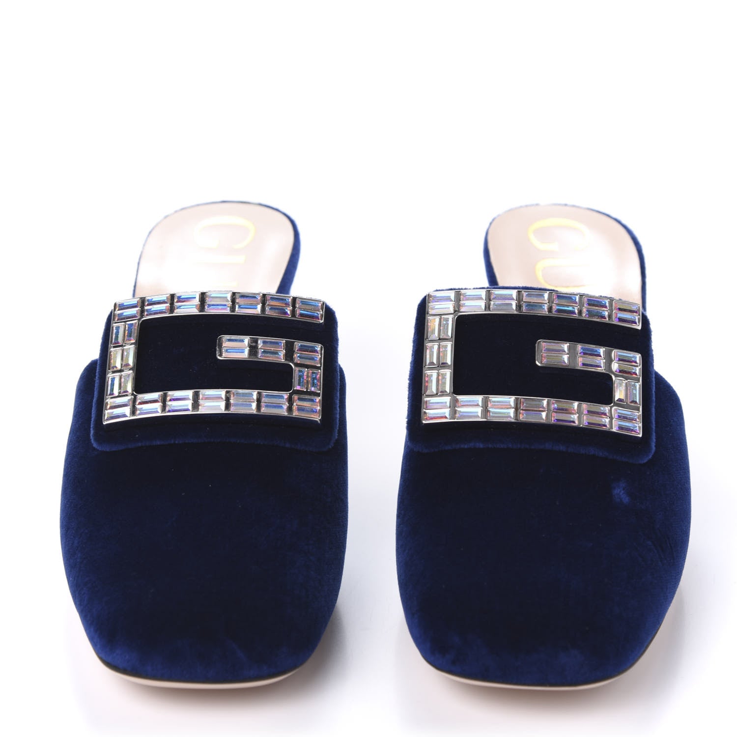Gucci Velvet Crystal Square G Madelyn Mules 36 Cobalt Blue 2 of 11