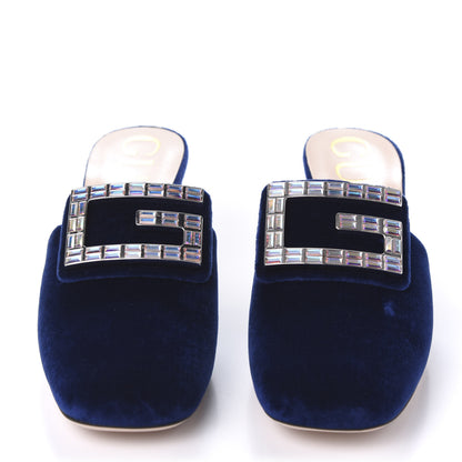 Gucci Velvet Crystal Square G Madelyn Mules 36 Cobalt Blue 2 of 11