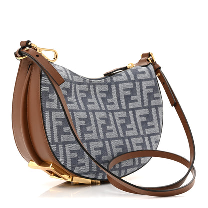 Fendi Denim Vitello King F is Fendi FF Embroidered Mini Fendigraphy Hobo Bag Blue Brown 3 of 11