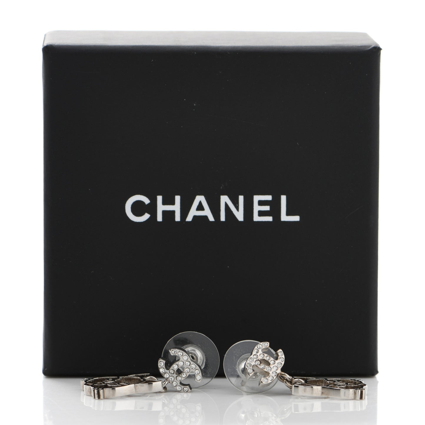 Crystal Emoji Choupette Cat CC Earrings Silver