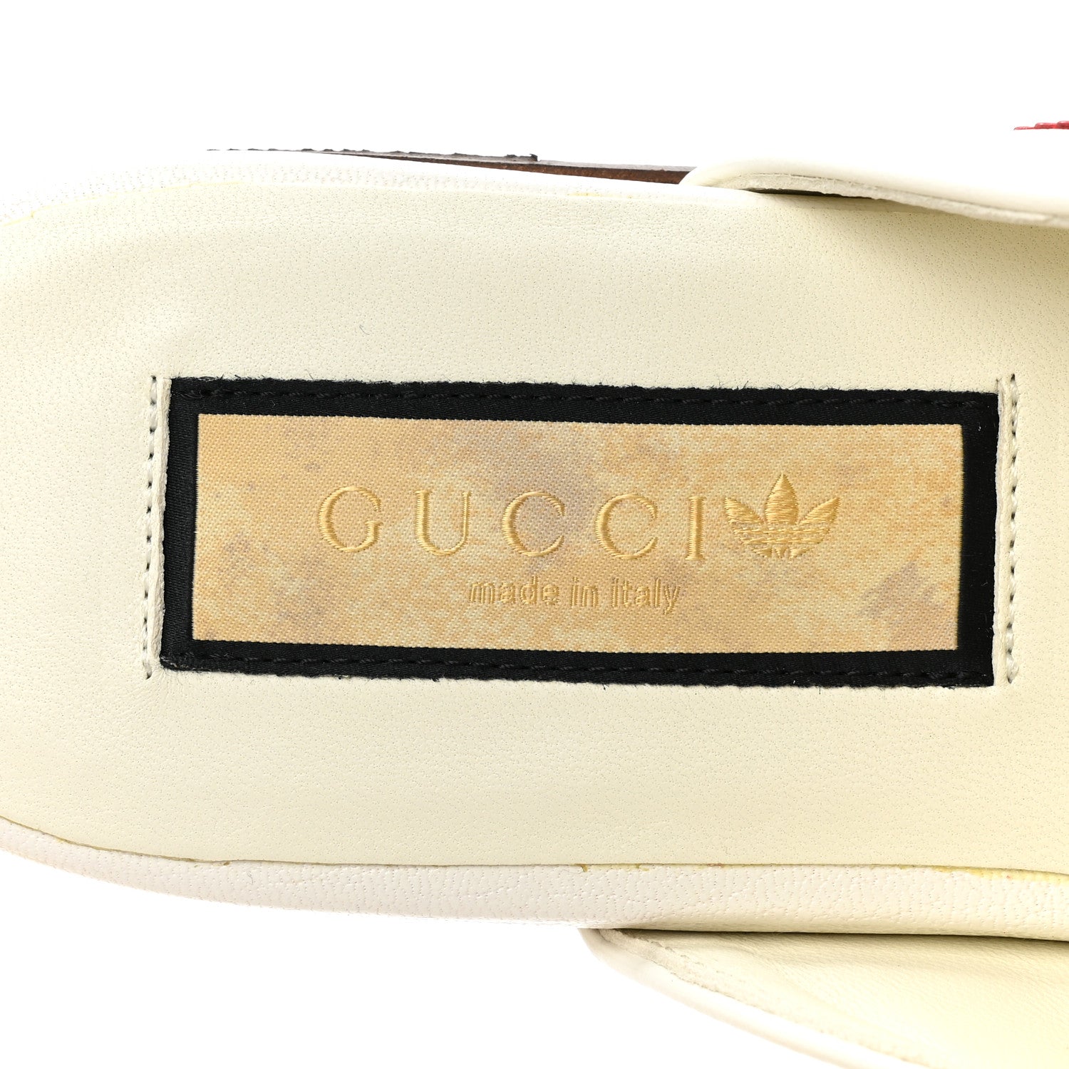 Gucci X ADIDAS Quentin Goatskin Web Womens Horsebit Slippers 38 Off White Maple Red 7 of 9