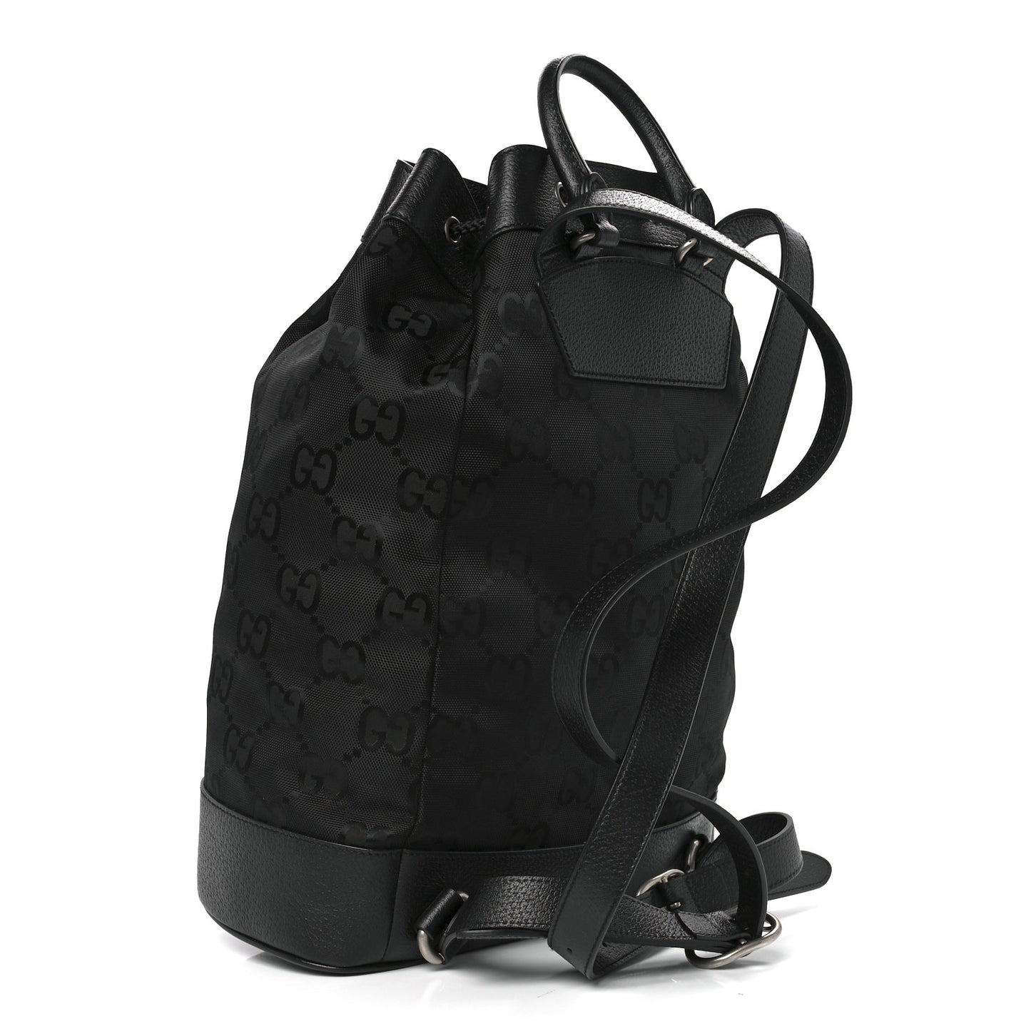 Econyl Nylon Monogram Off The Grid Drawstring Bucket Backpack Black