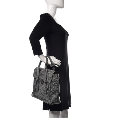 3.1 Phillip Lim 3.1 Textured Calfskin Medium Pashli Satchel Black Cream 3 of 11